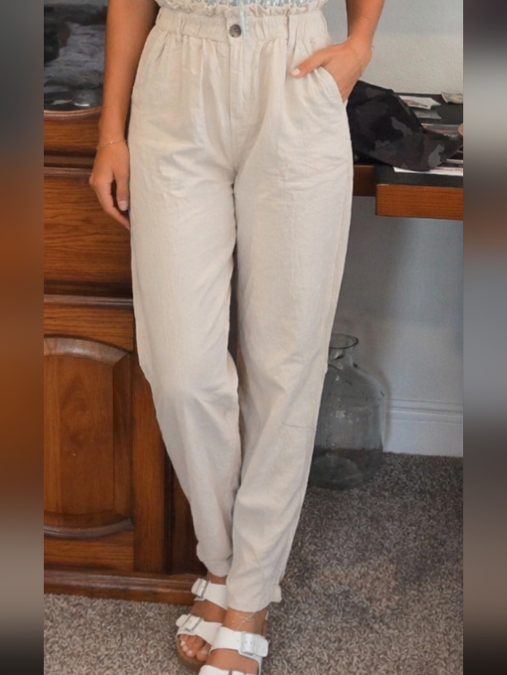 Zara Cream Paperbag Ankle Pants - Picture 2 of 5